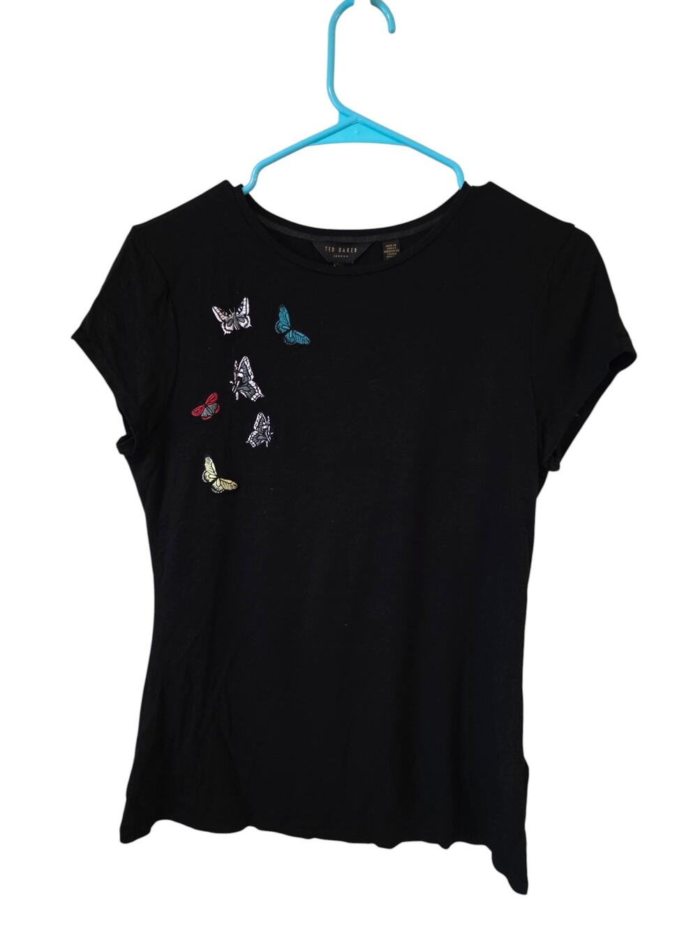 Ted Baker Womens Short Sleeve Butterfly Tee Size 6/8 Black